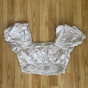 Le Lis Lilac Puff Sleeve Smocked Crop Blouse